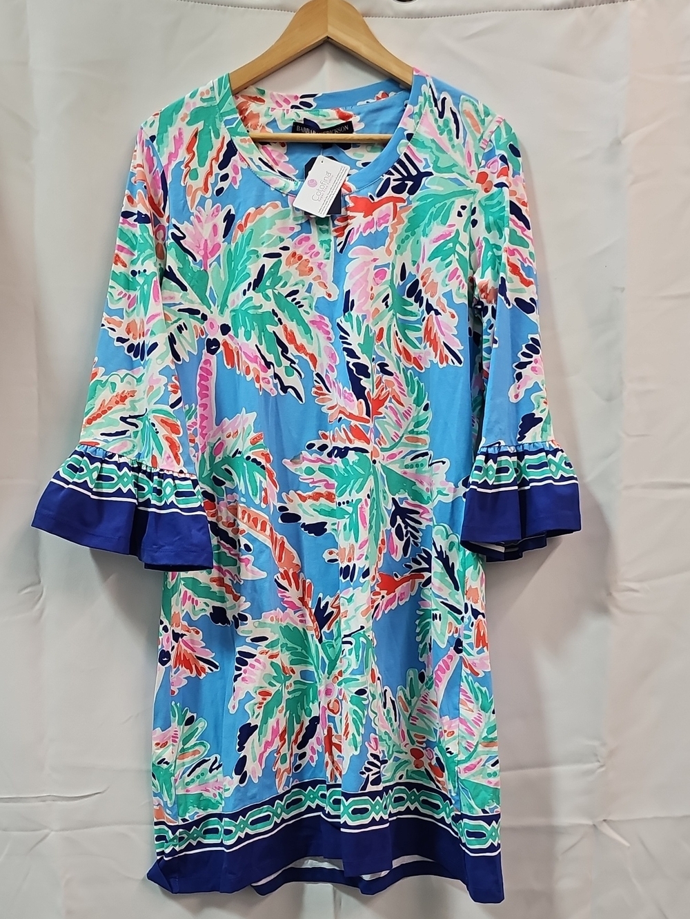 BARBARA ERICKSON FLAMINGO PRINT RUFFLE SLEEVE DRESS BFPM-09-149